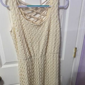 Sz xl Long Fitted Cream Macrame Dress